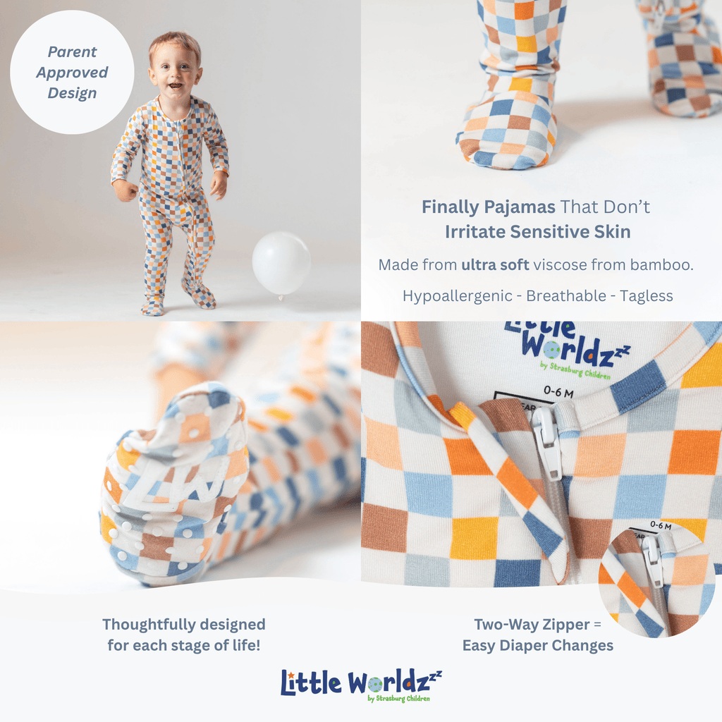 Checkered Bamboo Zipper Footie