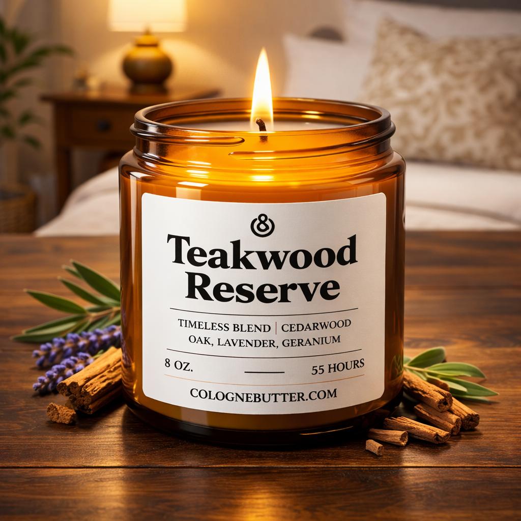 Teakwood Reserve - The Luxury Teakwood, Cedarwood &amp; Lavender Scented Candle for Elegant Home Decor, Deep Relaxation | Cologne Butter