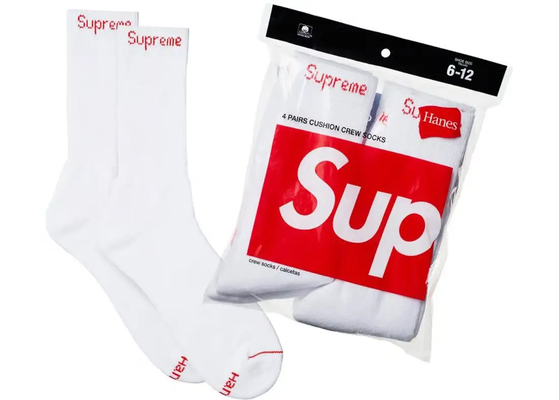 Supreme X Hanes White Crew Socks 4 Pack 100% Authentic Ready To Ship by Stvshbox