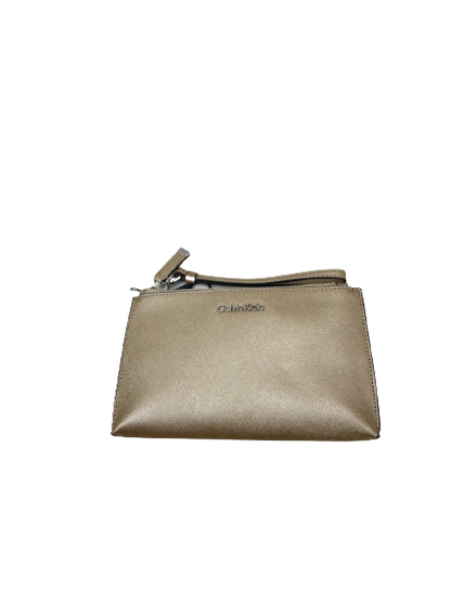 Calvin Klein Saffiano Leather Wristlet, Metallic Taupe/Silver