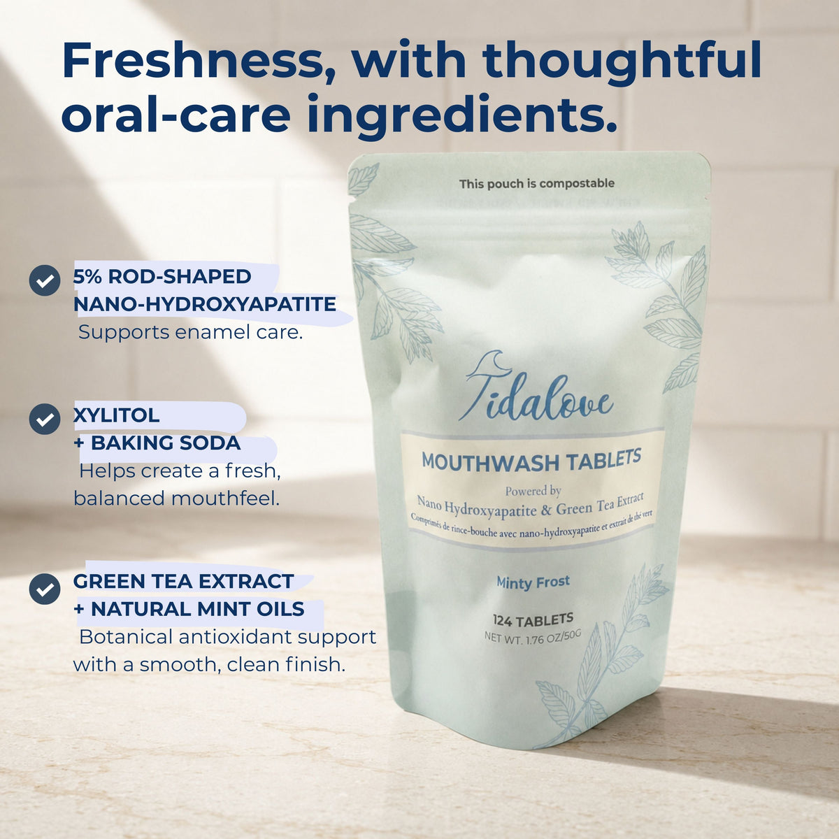 Fluoride-Free Mouthwash Tablets with 5% nHAp – 124 Tablets