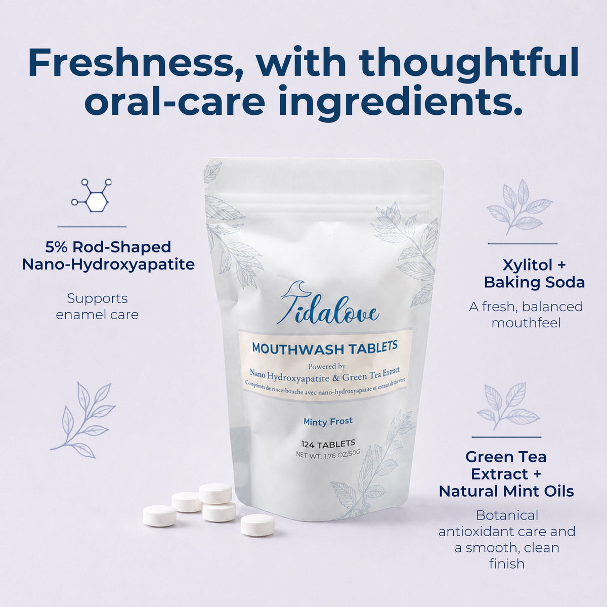Fluoride-Free Mouthwash Tablets with 5% nHAp – 124 Tablets