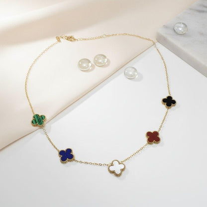 Chain Colorful 5 Motif Quatrefoil Clover Necklace