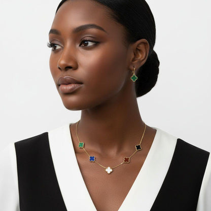 Chain Colorful 5 Motif Quatrefoil Clover Necklace