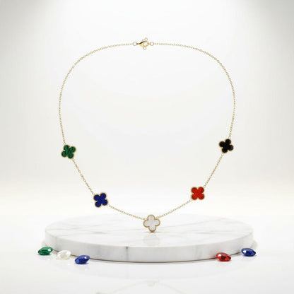 Chain Colorful 5 Motif Quatrefoil Clover Necklace