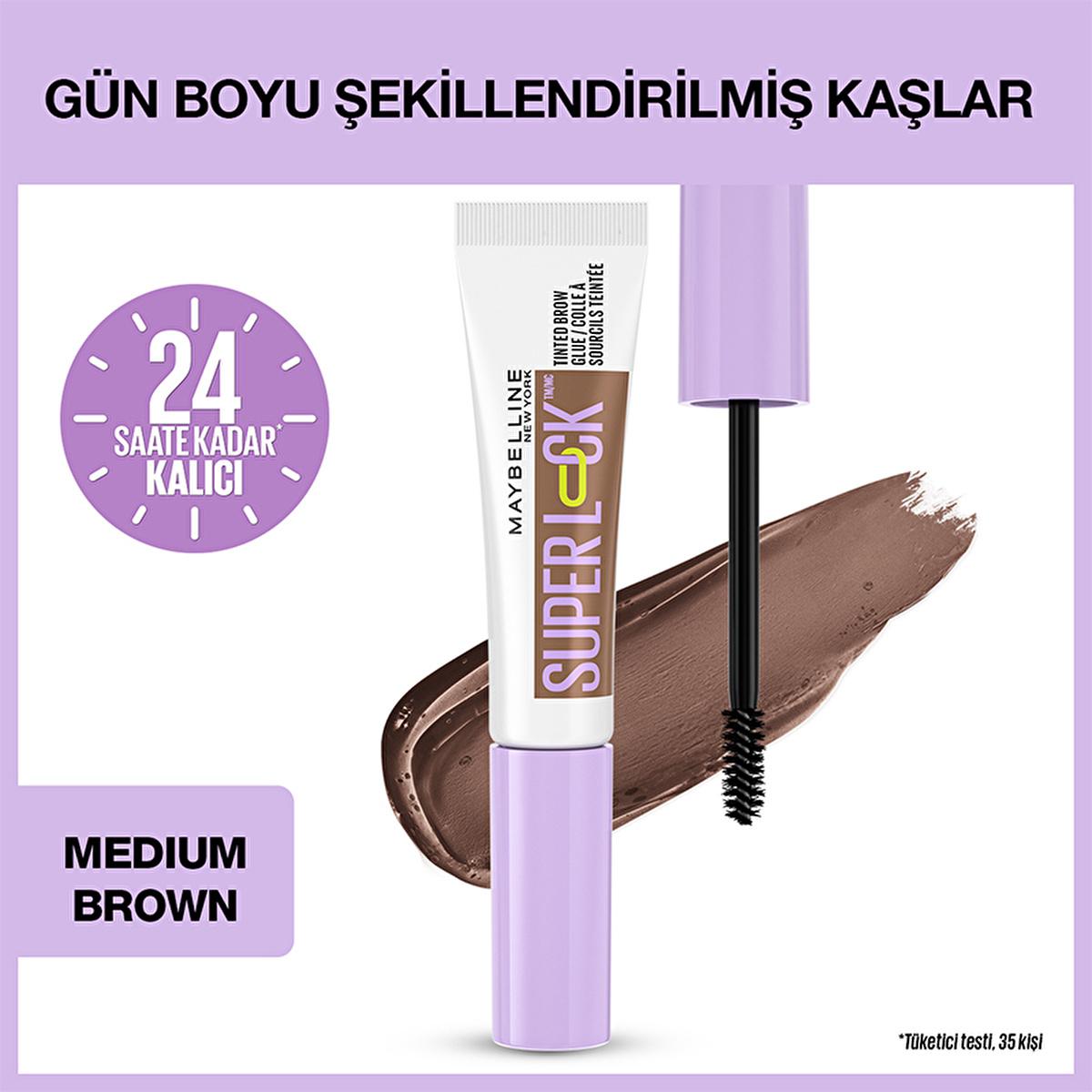 Maybelline Super Lock Medium Brown Brow Glue: 24H Lamination Effect, Tinted Eyebrow Mascara for Long-Lasting Shape &amp; Smudge-Proof Definition