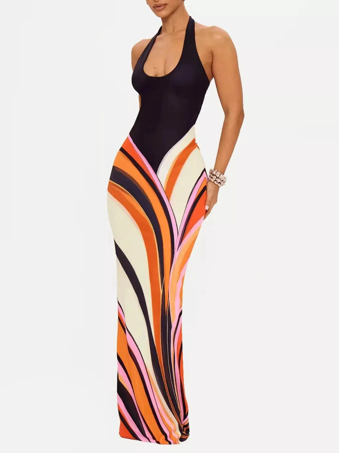 Halter Neck Maxi Dress with Abstract Print by Trendsi
