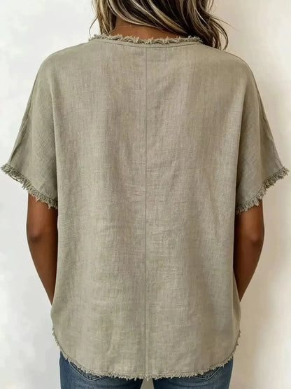 Full Size Frayed Hem Short Sleeve Top Plus Size by Trendsi
