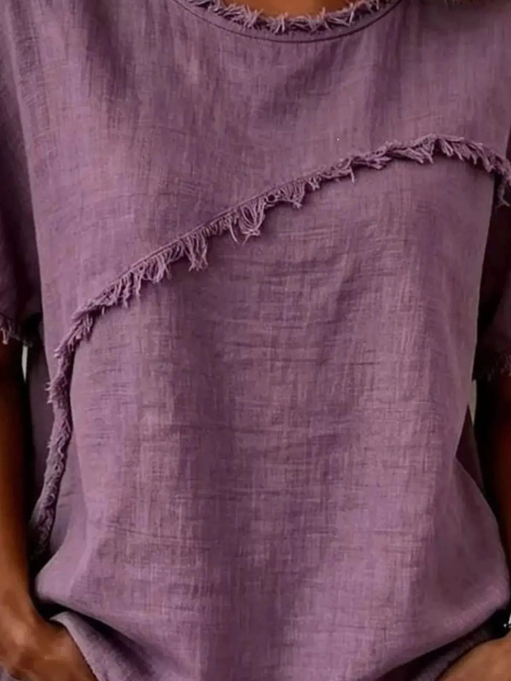Plus size khaki short sleeve top with frayed hem by Trendsi, full size, casual and stylish women's clothing.