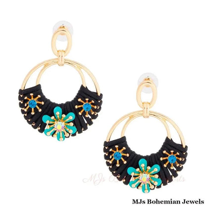 Turquoise Flower Round Earrings