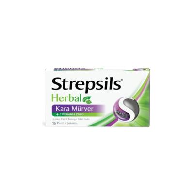 Strepsils Herbal Elderberry + Vitamin C Lozenges: Natural Sore Throat Relief &amp; Immune Support - 16 Pastilles