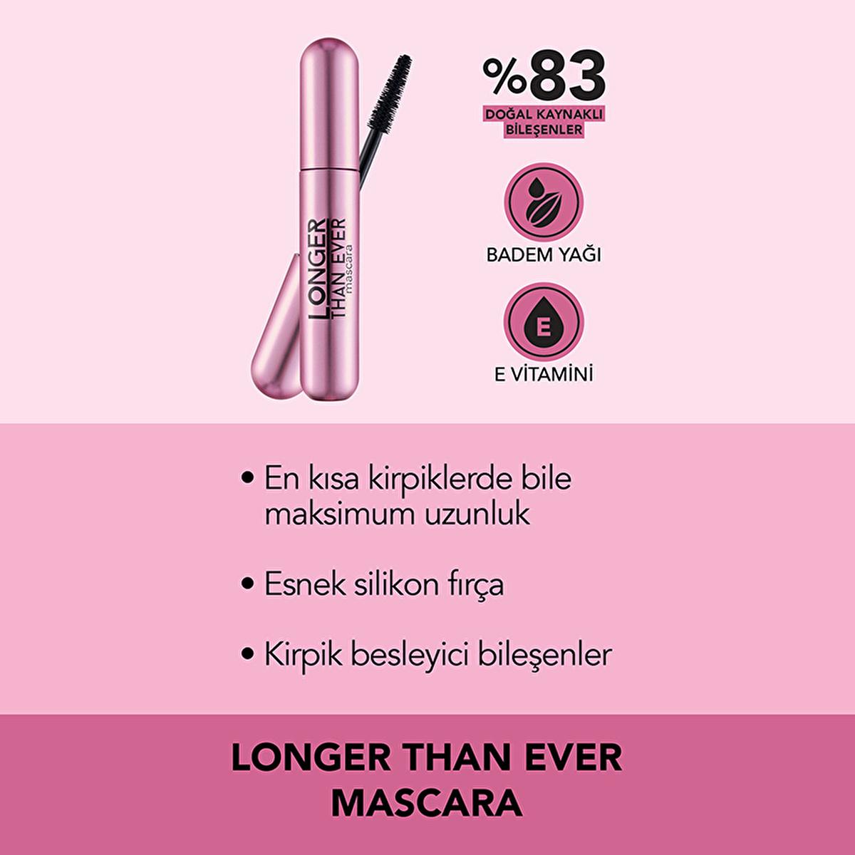 Flormar Longer Than Ever Black Lengthening Mascara: Nourishing Almond Oil &amp; Vitamin E for Long-Lasting, Dramatic Lashes