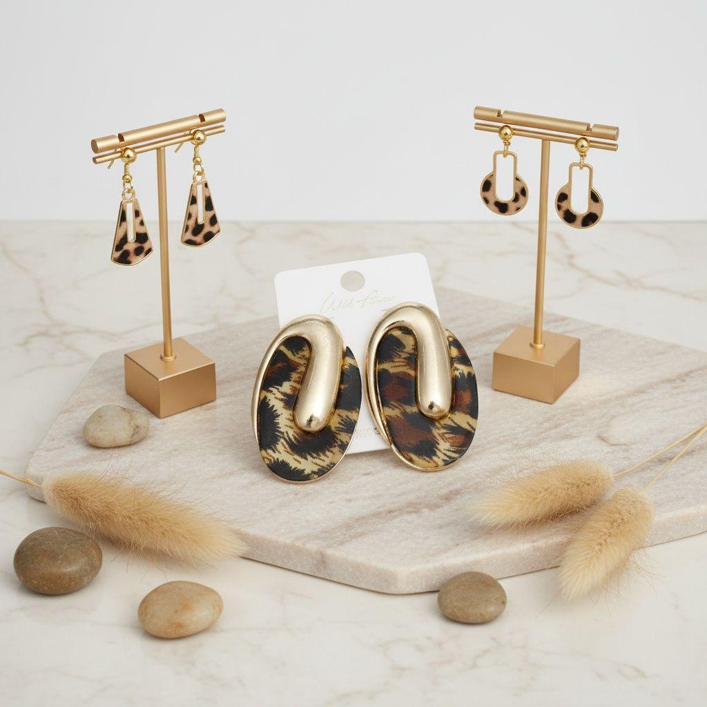 Stud Oval Leopard Gold Metal Tribal Earrings