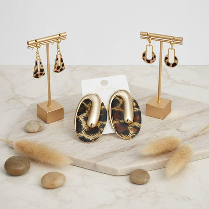 Stud Oval Leopard Gold Metal Tribal Earrings