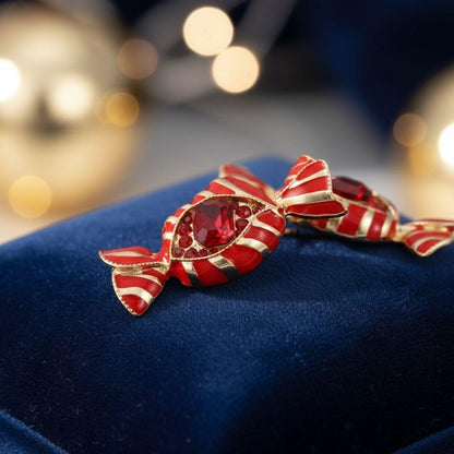 Red &amp; Gold Candy Wrapper Crystal Stud Earrings
