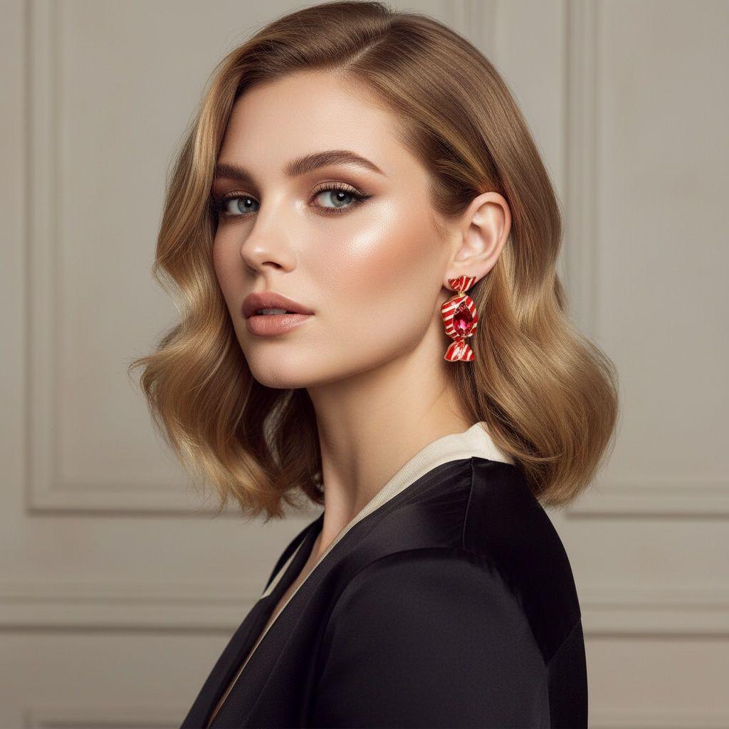 Red &amp; Gold Candy Wrapper Crystal Stud Earrings