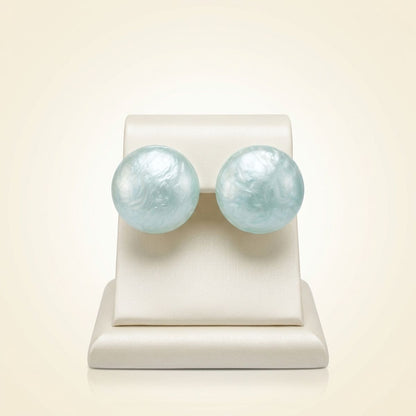 Aqua Pearlescent Domed Round Stud Earrings