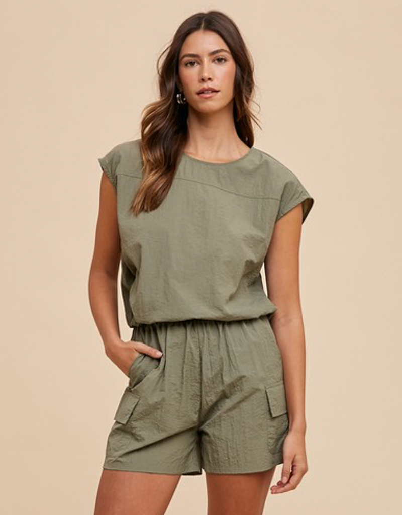 Utility Sportive Top &amp; Cargo Shorts Set - Olive