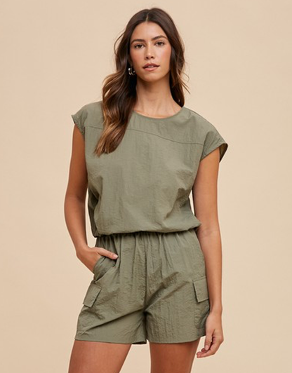 Utility Sportive Top &amp; Cargo Shorts Set - Olive