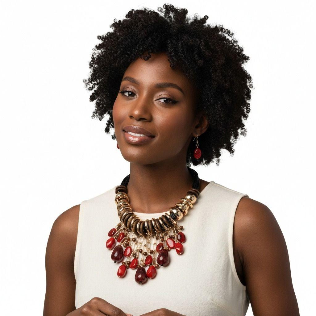 Beaded Red Stone Global Artisan Leather Necklace