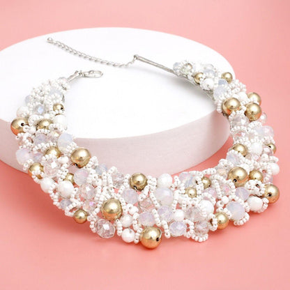 Bib White Artistic Glass Copper Choker Necklace