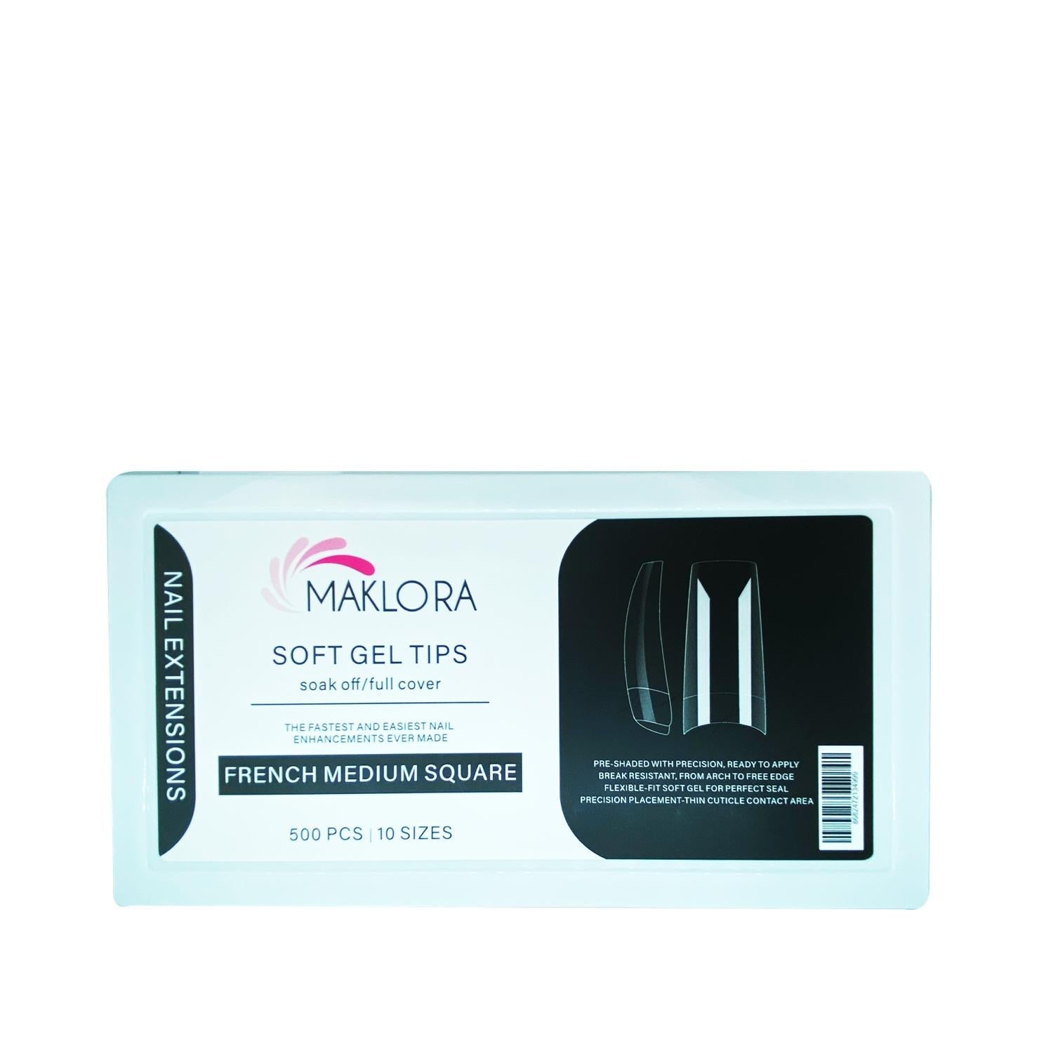 Maklora Soft Gel Tips Clear Artificial Nails French Medium Square 500 Pieces - Artificial Nail Tips for French Nail Design