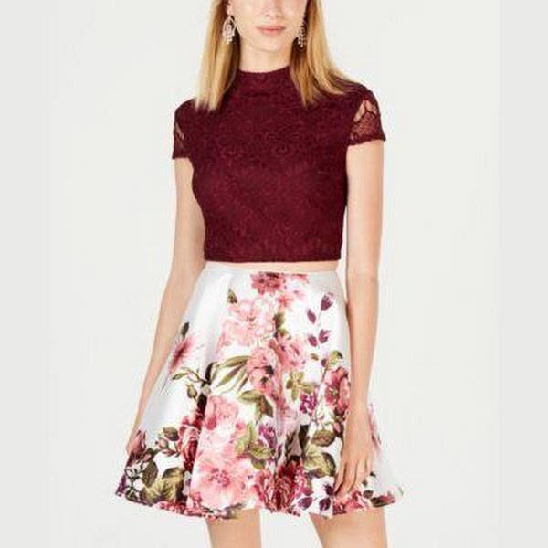 City Studios Juniors 2-Pc. Lace &amp; Floral Dress Fit &amp; flare silhouette Size 11