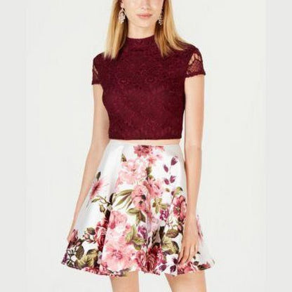 City Studios Juniors 2-Pc. Lace &amp; Floral Dress Fit &amp; flare silhouette Size 11