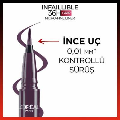 Loreal Paris Infaillible 36H Grip Micro Fine Eyeliner - 04 Dew Berry, Long Lasting &amp; Waterproof Eyeliner with 0.1 mm Fine Tip