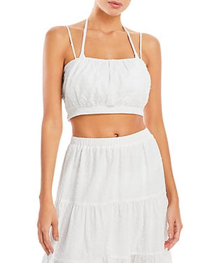 Aqua Womens All-over Swiss Dot Cropped Top