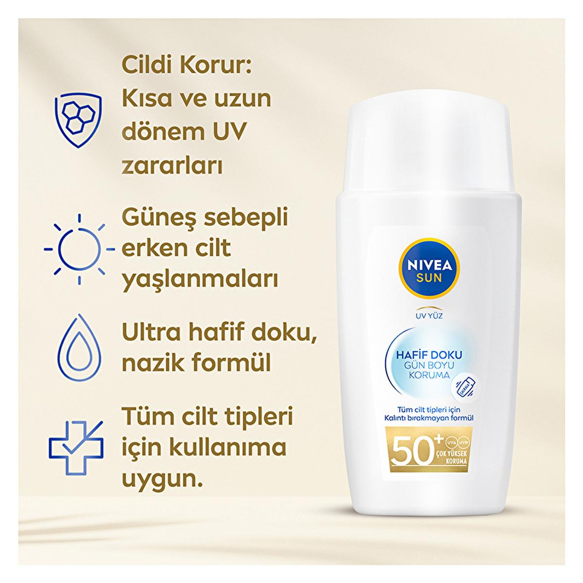 Nivea Sun SPF50 Face Cream: Lightweight, Non-Greasy Anti-Aging Sunscreen for Daily Use &amp; Oily Skin - Broad Spectrum Sun Protection