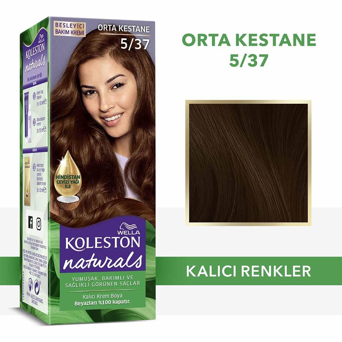 Wella Koleston Naturals Medium Chestnut 5/37 Hair Dye: Long Lasting Color &amp; Gray Coverage with Nourishing Coconut Oil