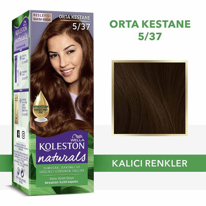 Wella Koleston Naturals Medium Chestnut 5/37 Hair Dye: Long Lasting Color &amp; Gray Coverage with Nourishing Coconut Oil