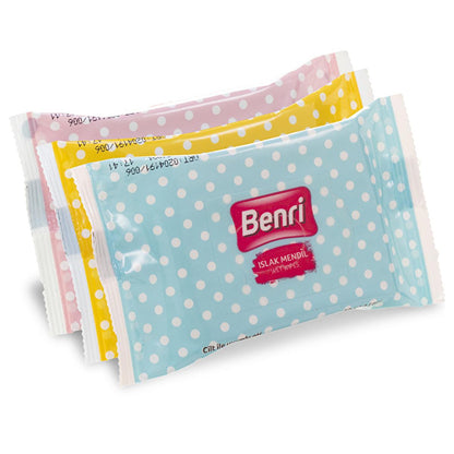 Benri Mini Wet Wipes 3-Pack: Paraben-Free, pH Balanced, Perfect for Travel &amp; On-the-Go Cleansing