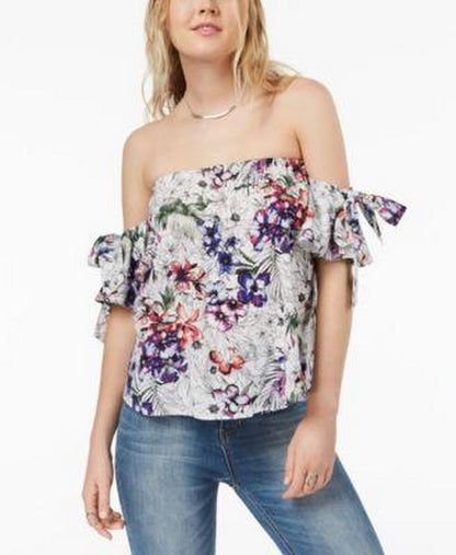 Gypsies &amp; Moondust Juniorsft Off-The-Shoulder Tie-Sleeve Top, Size Small
