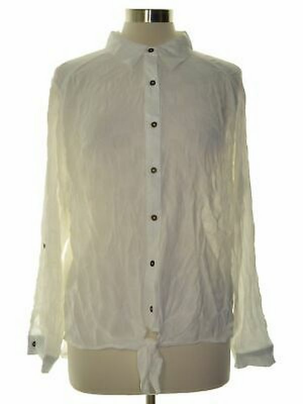 Style &amp; Co. Button-Down Tie-Hem Cotton Top, White, XL