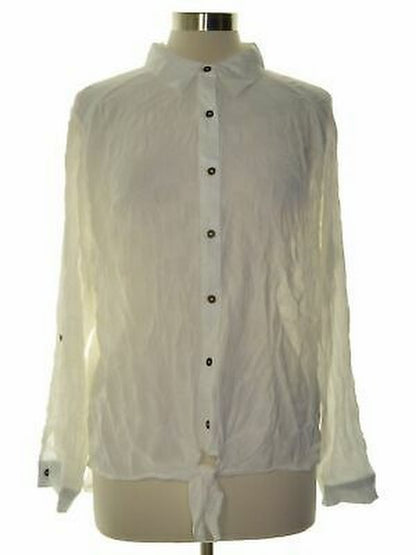 Style &amp; Co. Button-Down Tie-Hem Cotton Top, White, XL