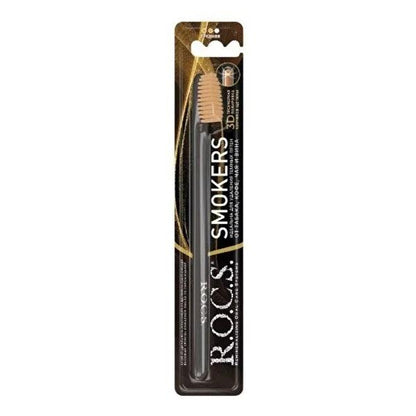 Rocs Stain Removal Toothbrush for Smokers, Coffee &amp; Tea Drinkers - Whitening, Angled Head, Elastic Bristles