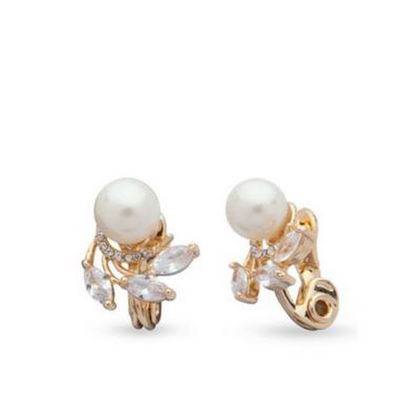Anne Klein Cubic Zirconia &amp; Imitation Pearl E-z Comfort Clip-on Earrings