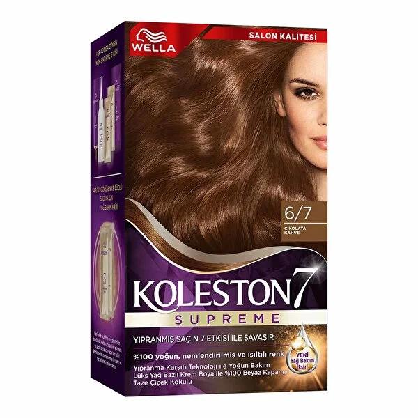 Wella Koleston Supreme Chocolate Brown Hair Dye 6/7: Long-Lasting Color &amp; 100% Gray Coverage with Oil Treatment - At-Home Hair Color Kit