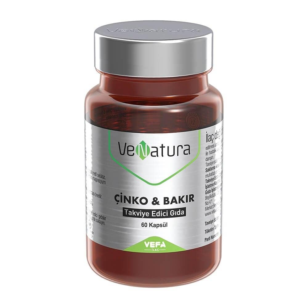 VeNatura Zinc &amp; Copper Dietary Supplement - 60 Capsules, Vegan, Gluten-Free, Immune System Support