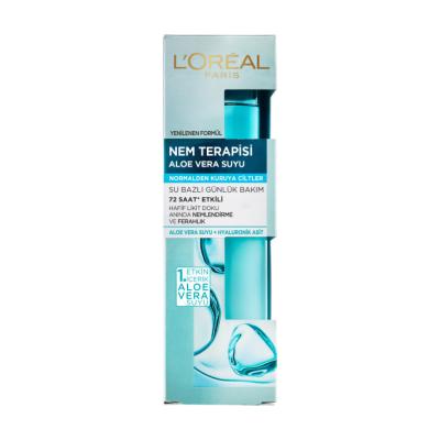 Loreal Moisturizing Face Cream with Aloe Vera &amp; Hyaluronic Acid - Lightweight, Non-Greasy Formula for Normal to Dry Skin