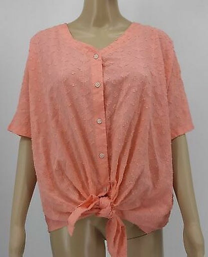 Style &amp; Co Cotton Textured Tie-Front Top-Coral/Size XXL
