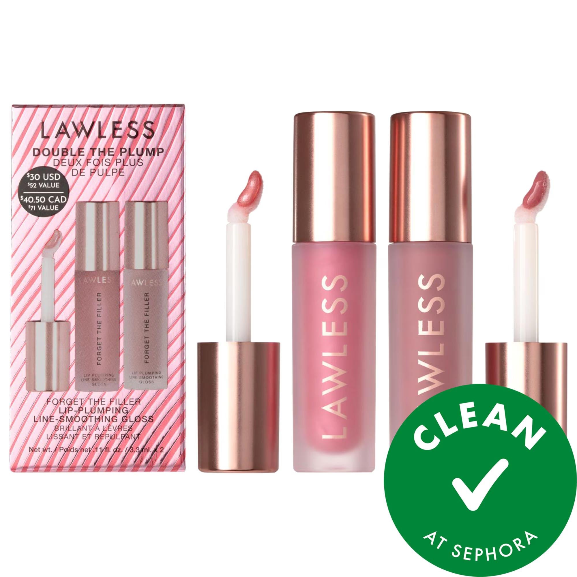 Double the Plump: Lip Plumper Gloss Set - Vegan &amp; Cruelty-Free Hydrating Gloss for Fuller, Smoother Lips - Rosy Mauve &amp; Bright Rose Pink