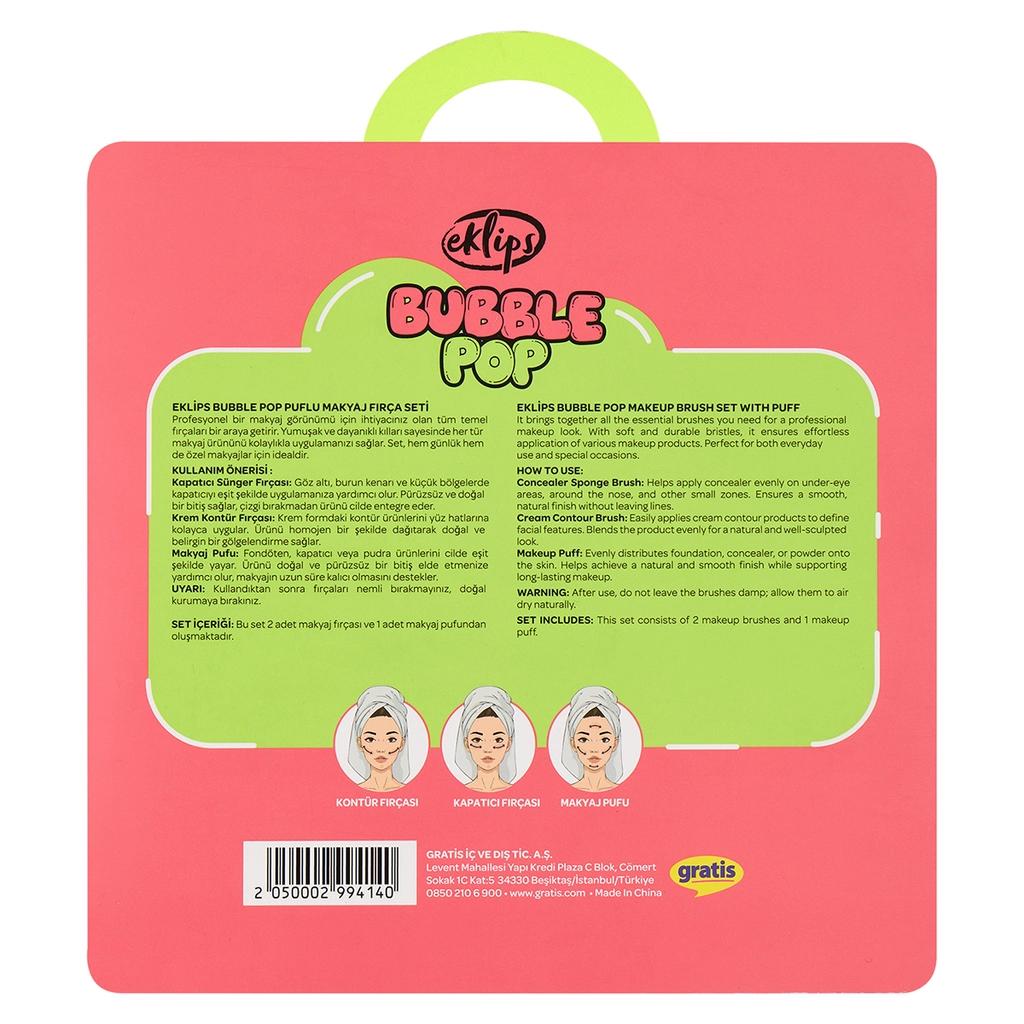 Eklips Bubblepop Makeup Brush &amp; Puff Set - 3 Pieces