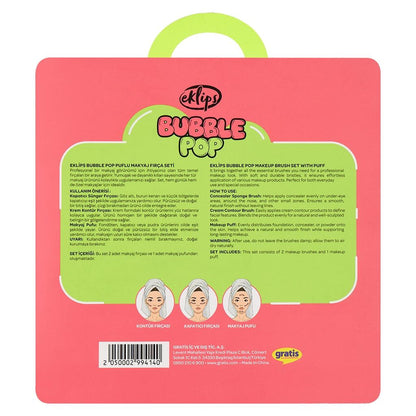 Eklips Bubblepop Makeup Brush &amp; Puff Set - 3 Pieces