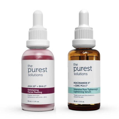 The Purest Solutions Skincare Set for Blackheads &amp; Pore Tightening - AHA BHA Exfoliant &amp; Niacinamide Serum