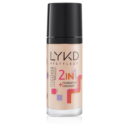 LYKD 2 in 1 Foundation - Warm Sand Shade, Long-Lasting, High Coverage, Enriched with Honey Extracts &amp; Vitamin C