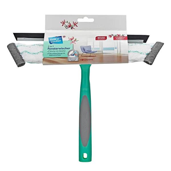 Flink &amp; Sauber 2-in-1 Glass Cleaning Tool with Microfiber Cloth &amp; Squeegee - Efficient Glass Cleaner for Homeowners