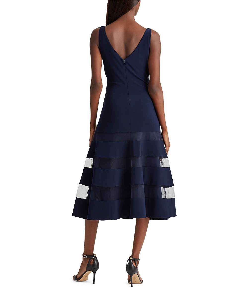 Lauren Ralph Lauren Lighthouse Navy Tulle-Panel A-Line Dress, 6